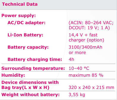 Bagmatic NOVO-tekniske spesifikasjoner