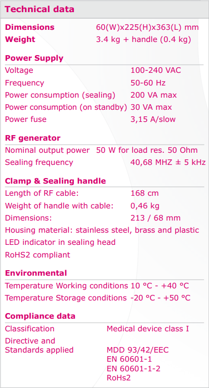 SEALmatic H-teknisk spesifikasjoner